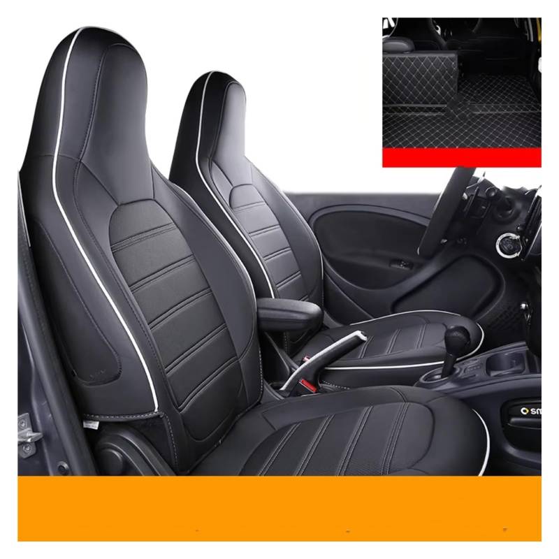 Für Smart 453 Für Forfour Leder Komplettset Autositzschutz Kissenmatte Autositzbezüge Auto Sitzbezüge(C White Line Split) von Dtbdfak