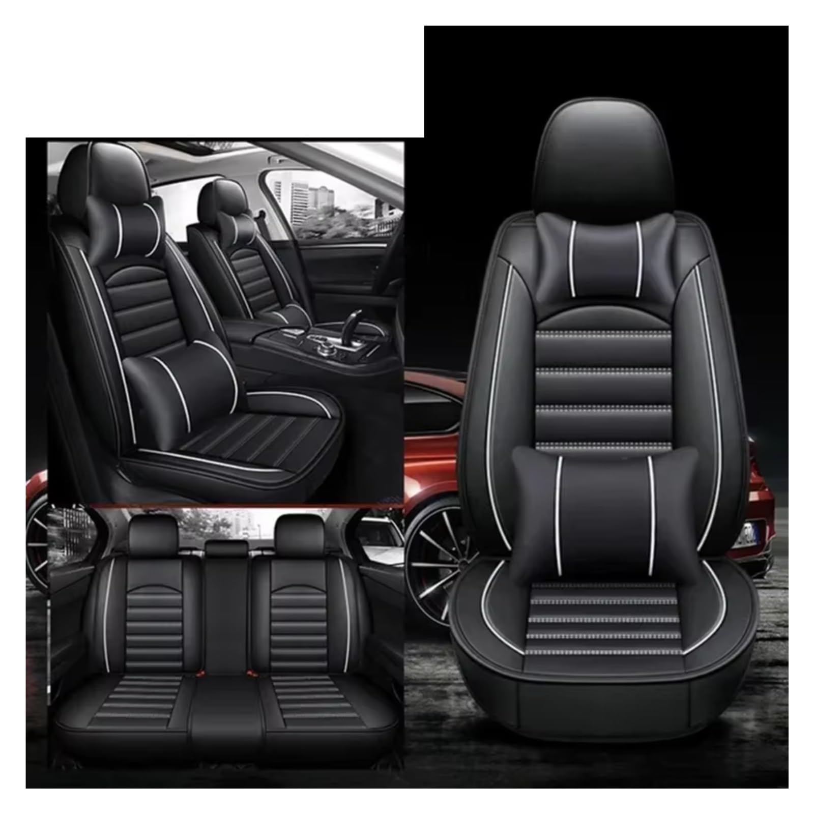 Für Toyota Für Auris Für Avensis Für Crown Für 4Runner Für Harrier FJ Für Cruiser Für Mark X Für Premio Auto Sitz Abdeckung Auto Sitzbezüge(J Black White Pillow) von Dtbdfak