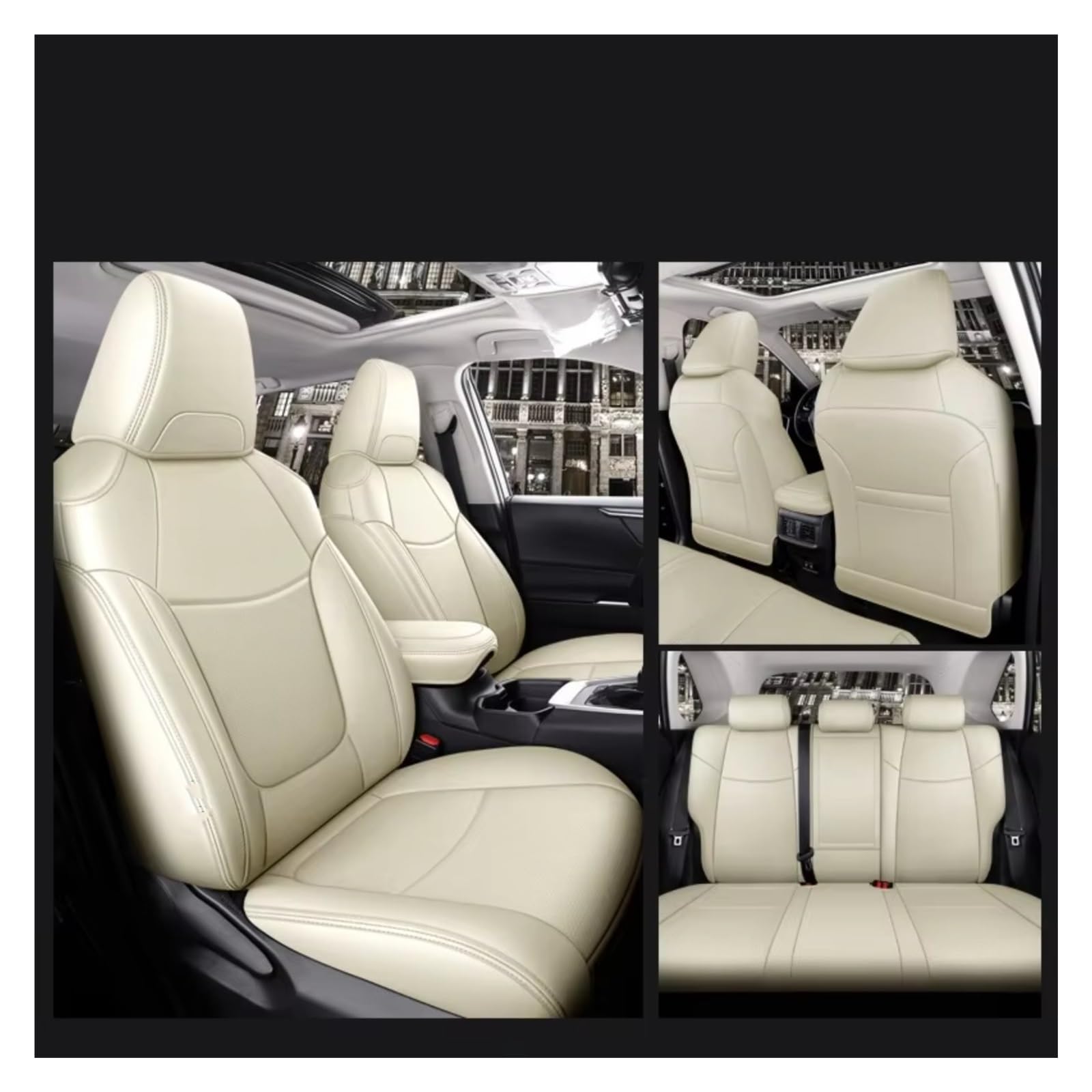 Für Toyota Für RAV4 Für Corolla Für CHR Für Camry Auto Sitzbezüge Vollen Satz Mittleren Perforierte Echtes Leder Pu Auto Sitzbezüge(Beige) von Dtbdfak
