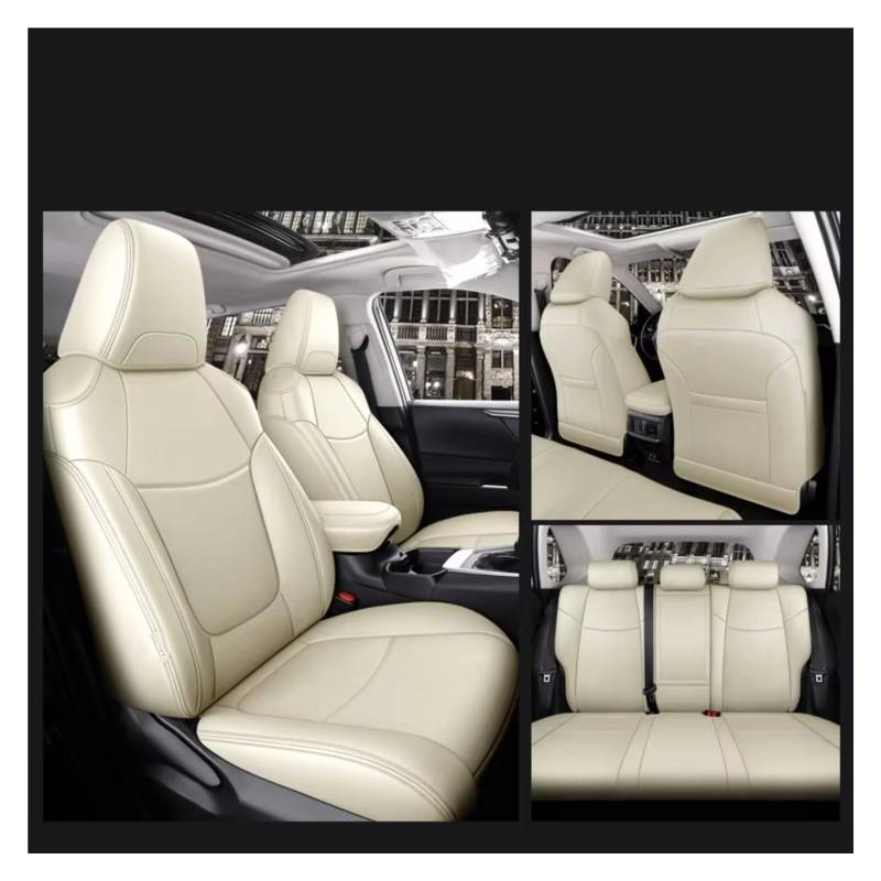 Für Toyota Für RAV4 Für Corolla Für CHR Für Camry Auto Sitzbezüge Vollen Satz Mittleren Perforierte Echtes Leder Pu Auto Sitzbezüge(Beige) von Dtbdfak