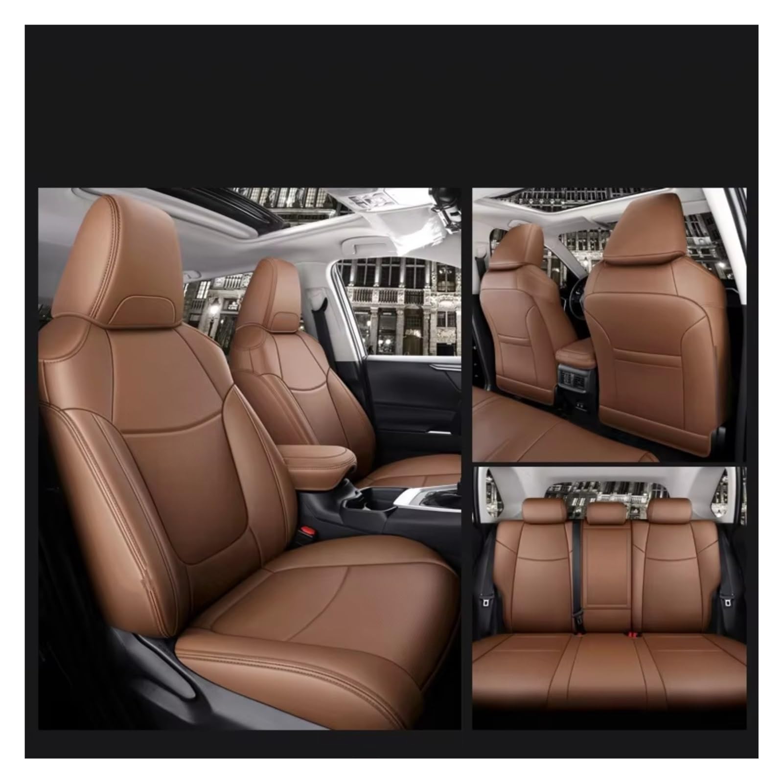 Für Toyota Für RAV4 Für Corolla Für CHR Für Camry Auto Sitzbezüge Vollen Satz Mittleren Perforierte Echtes Leder Pu Auto Sitzbezüge(Brown) von Dtbdfak