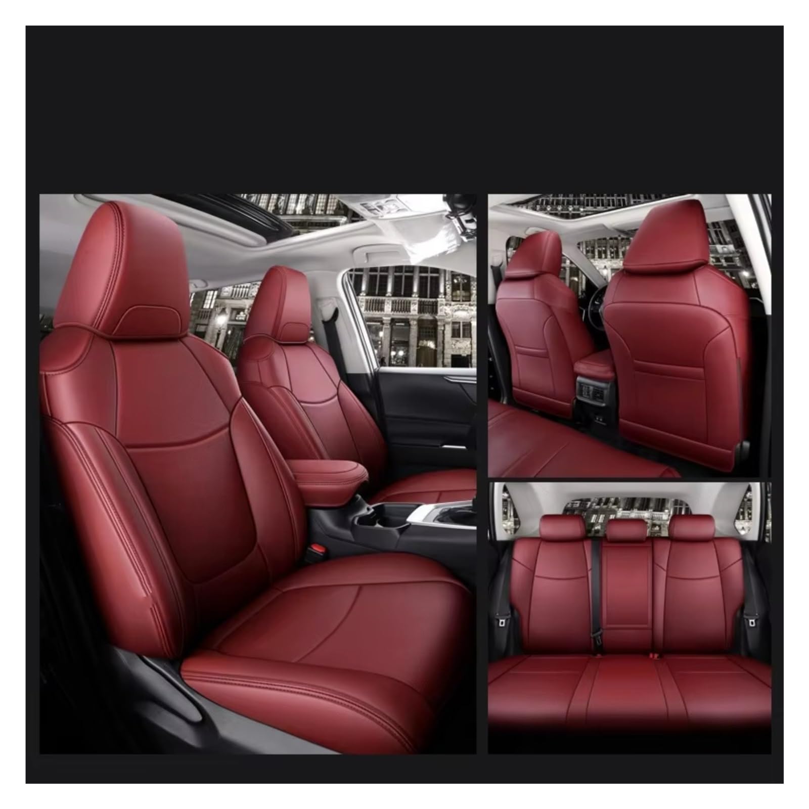 Für Toyota Für RAV4 Für Corolla Für CHR Für Camry Auto Sitzbezüge Vollen Satz Mittleren Perforierte Echtes Leder Pu Auto Sitzbezüge(Burgundy) von Dtbdfak