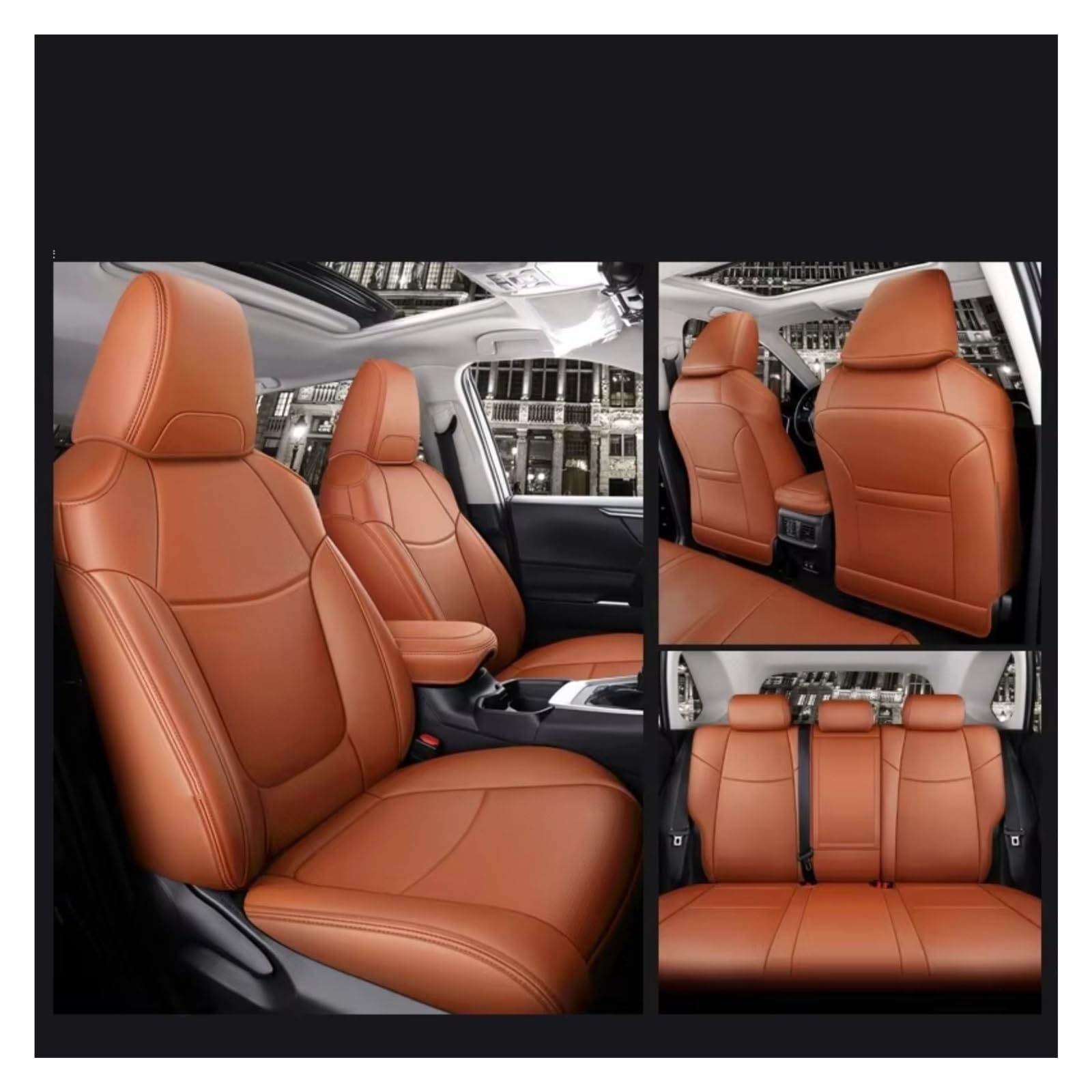 Für Toyota Für RAV4 Für Corolla Für CHR Für Camry Auto Sitzbezüge Vollen Satz Mittleren Perforierte Echtes Leder Pu Auto Sitzbezüge(Cayenne orange) von Dtbdfak