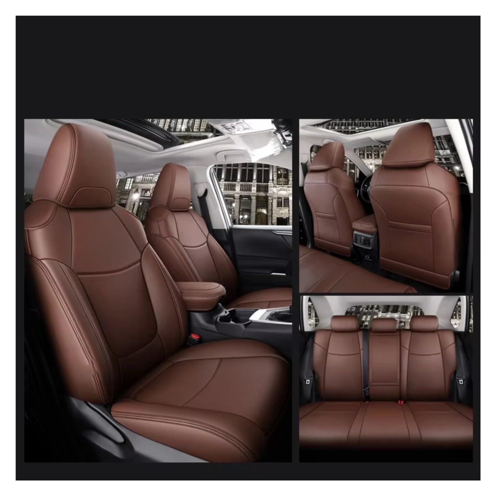 Für Toyota Für RAV4 Für Corolla Für CHR Für Camry Auto Sitzbezüge Vollen Satz Mittleren Perforierte Echtes Leder Pu Auto Sitzbezüge(Coffee) von Dtbdfak