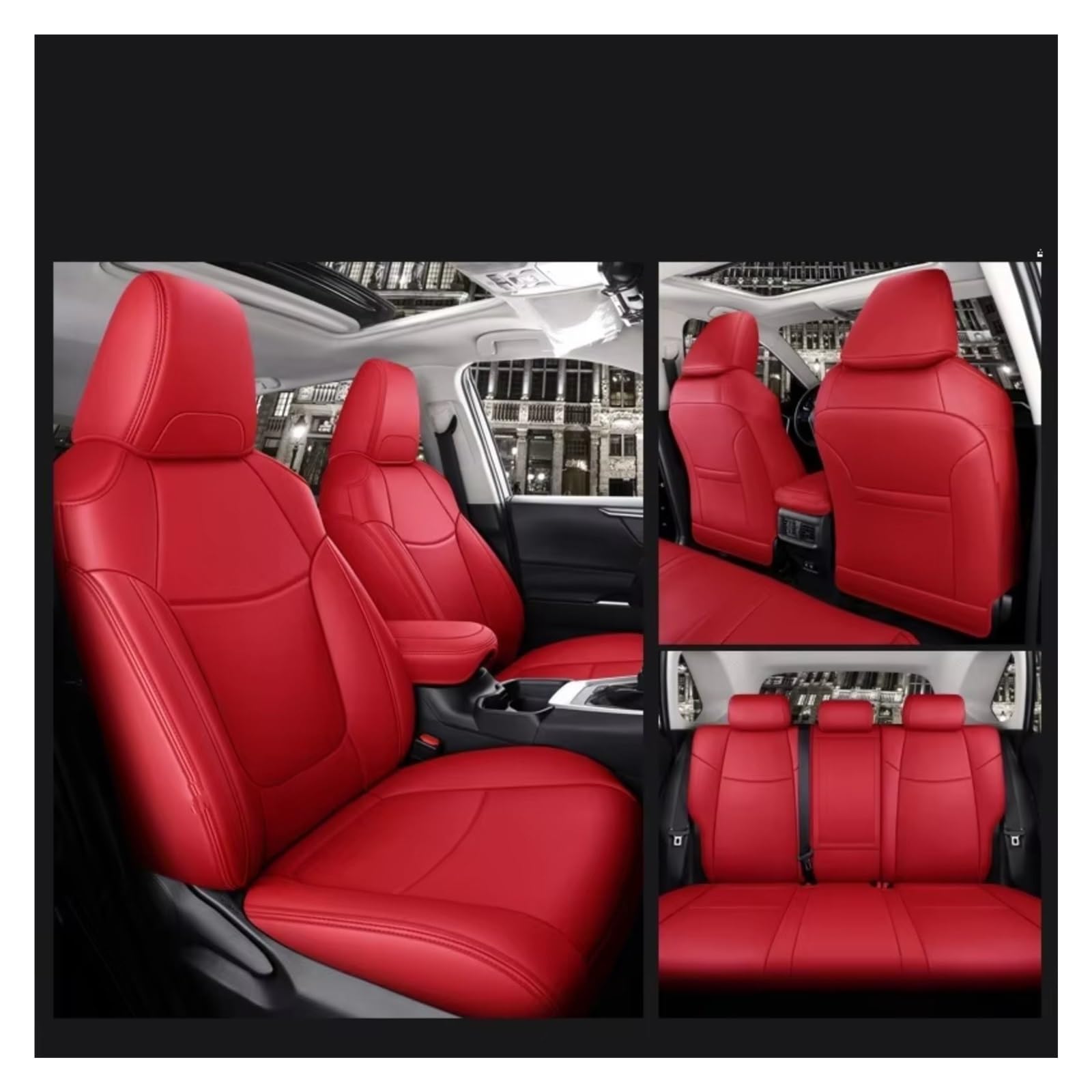 Für Toyota Für RAV4 Für Corolla Für CHR Für Camry Auto Sitzbezüge Vollen Satz Mittleren Perforierte Echtes Leder Pu Auto Sitzbezüge(Red) von Dtbdfak