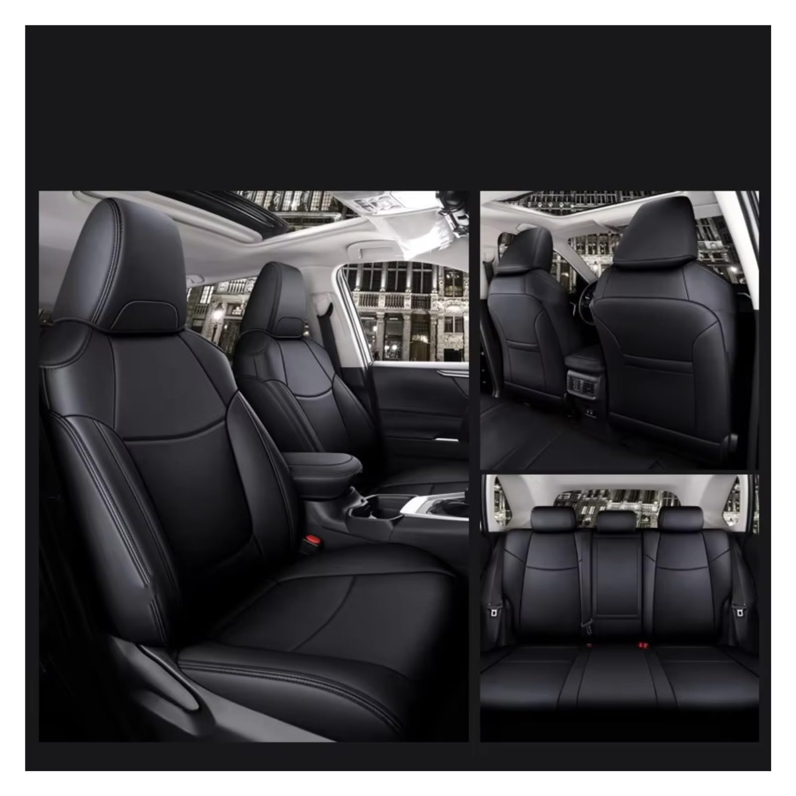 Für Toyota Für RAV4 Für Corolla Für CHR Für Camry Auto Sitzbezüge Vollen Satz Mittleren Perforierte Echtes Leder Pu Auto Sitzbezüge(Schwarz) von Dtbdfak