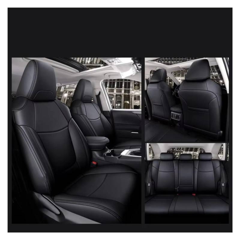 Für Toyota Für RAV4 Für Corolla Für CHR Für Camry Auto Sitzbezüge Vollen Satz Mittleren Perforierte Echtes Leder Pu Auto Sitzbezüge(Schwarz) von Dtbdfak