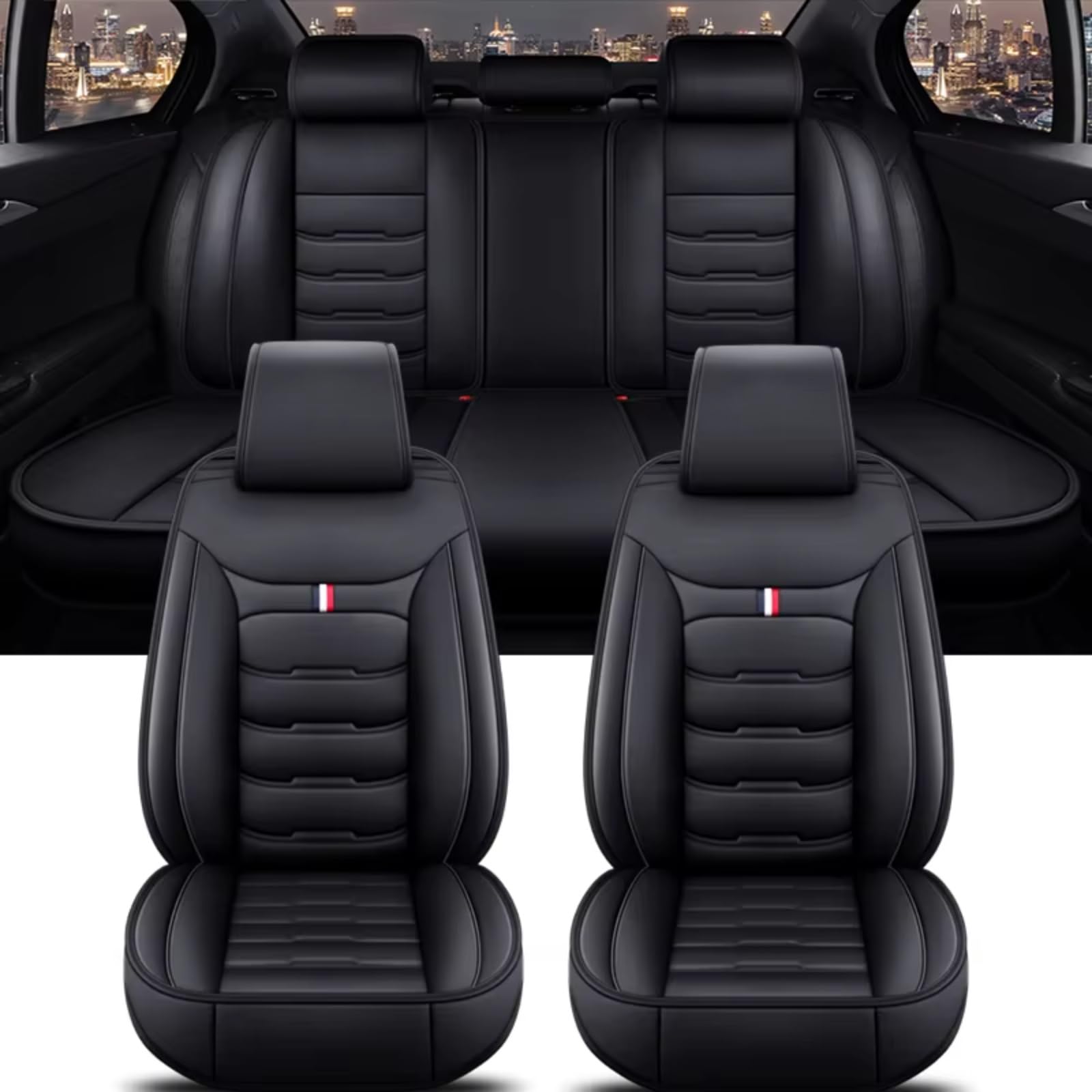 Für VW Alle Modelle Für Polo Für Golf Für Passat CC Für Touran Für Tiguan Für Toureg Für Touareg Für Phaeton Für T-ROC Autositzbezug Auto Sitzbezüge(C Black 5 Seat) von Dtbdfak