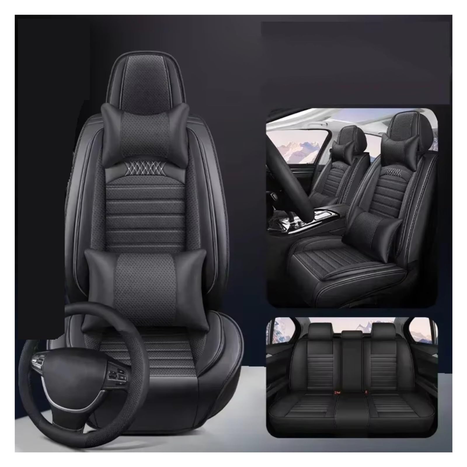 Für VW Für Golf Für Passat CC Für Touran Für Tiguan Für Toureg Für Touareg Für Phaeton Für T-ROC Leder Pu Autositzbezug Auto Sitzbezüge(I Black 5 Seat) von Dtbdfak