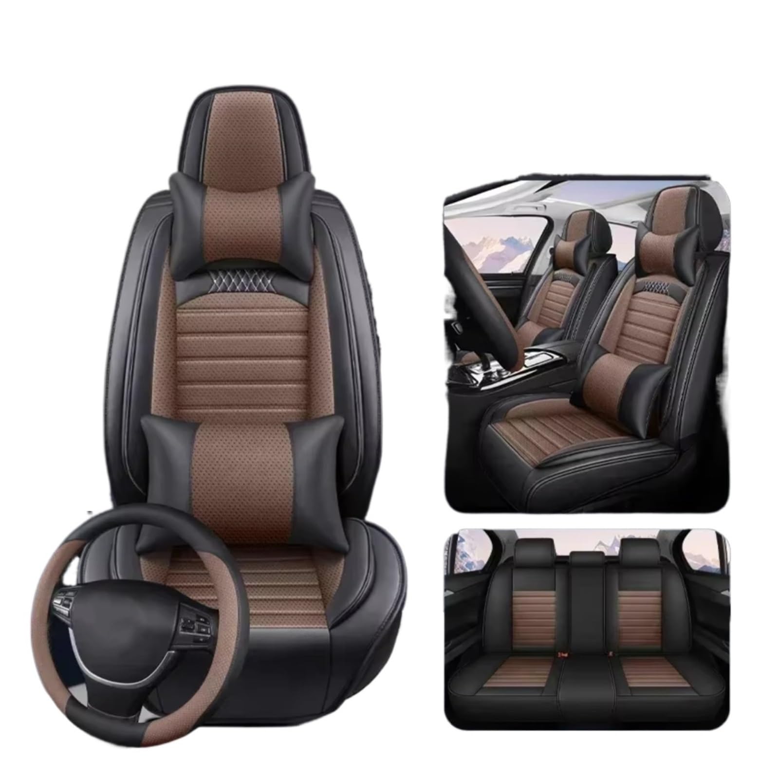 Für VW Für Golf Für Passat CC Für Touran Für Tiguan Für Toureg Für Touareg Für Phaeton Für T-ROC Leder Pu Autositzbezug Auto Sitzbezüge(J Coffee 5 Seat) von Dtbdfak