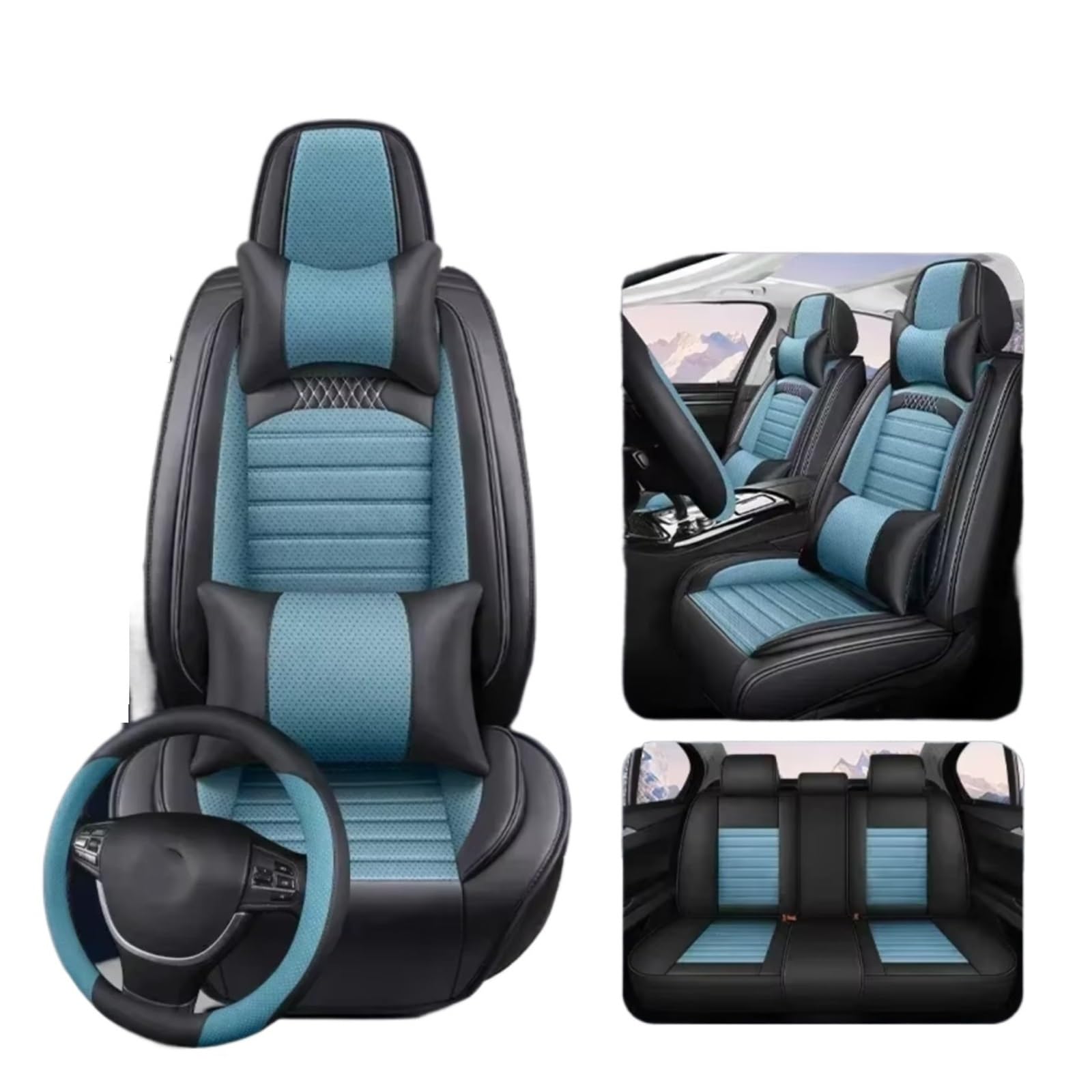 Für VW Für Golf Für Passat CC Für Touran Für Tiguan Für Toureg Für Touareg Für Phaeton Für T-ROC Leder Pu Autositzbezug Auto Sitzbezüge(M Blue 5 Seat) von Dtbdfak