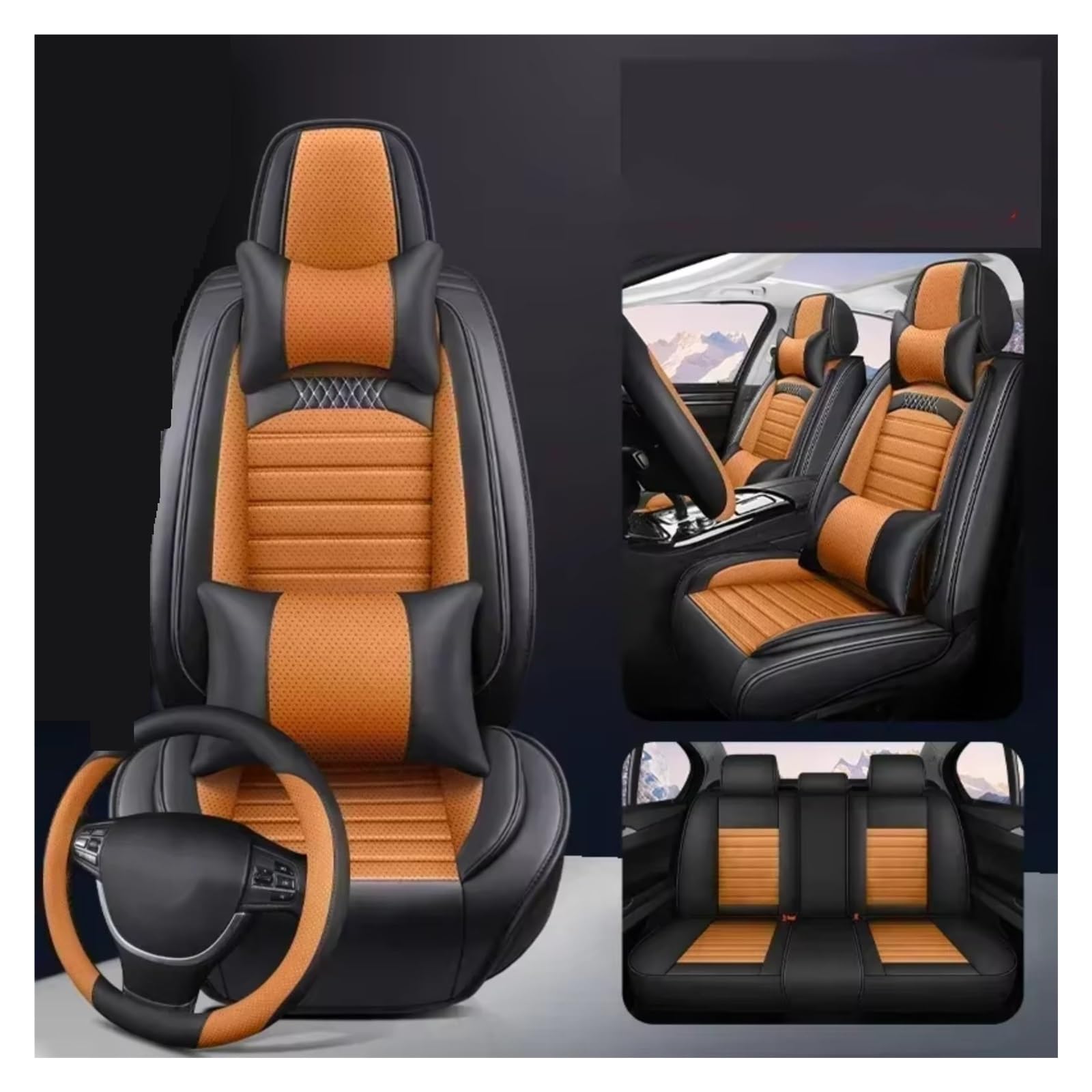 Für VW Für Golf Für Passat CC Für Touran Für Tiguan Für Toureg Für Touareg Für Phaeton Für T-ROC Leder Pu Autositzbezug Auto Sitzbezüge(N Orange 5 Seat) von Dtbdfak