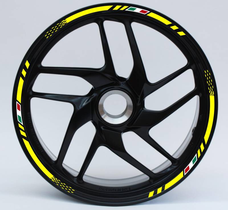 DualColorStampe Aufkleber-Set Komplett-Set mit Felgenstreifen für Motorrad für 2 Räder mit 17 Zoll (17 Zoll), sportliches Design, Artikelnummer D0062 (fluoreszierendes Gelb) von DualColorStampe