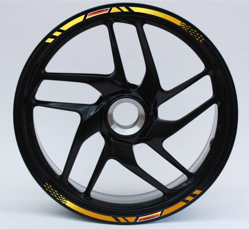 Felgenaufkleber Motorrad 17 Zoll - Deutsche Flagge, wasserfeste Aufkleber - Einzigartiges Design für 17 Zoll Motorradfelgen, Racing Räder Motorrad Streifen Felgen COD.D0099 (Gold 91) von DualColorStampe