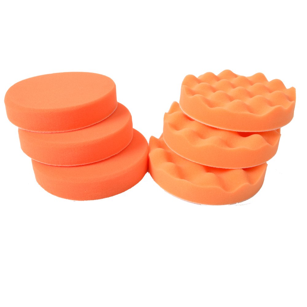 Duke-Handel Polierschwamm Polierpads Poliermaschinen Zubehör 3 x Polierschwamm orange medium 150mm + 3 x Polierschwamm orange medium gewaffelt, Kletthaftend - für die perfekte Politur - Medium-Set von Duke-Handel