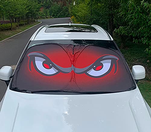 Cartoon Augen Boshafter Ausdruck Frontscheibenabdeckung Auto Scheibenabdeckung Faltbar Sonnenschutz für Windschutzscheibe Sonnenblende Auto UV Universal 130×70cm (Rot) von Duleutgnu
