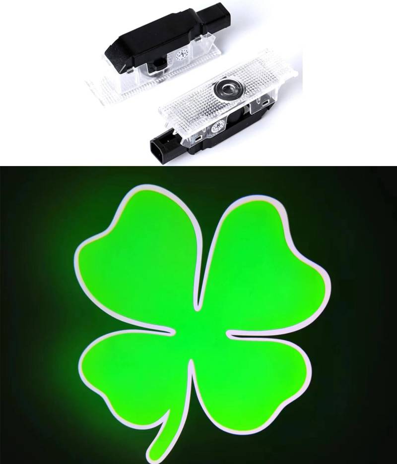 Duleutgnu 2 Stück Einstiegsbeleuchtung Türbeleuchtung Autotür Logo Türen Projektion Willkommen Geist Schatten Dekorative Leuchten 3D Emblem Lampe Vierblättriger Kleeblatt Glaslinse von Duleutgnu