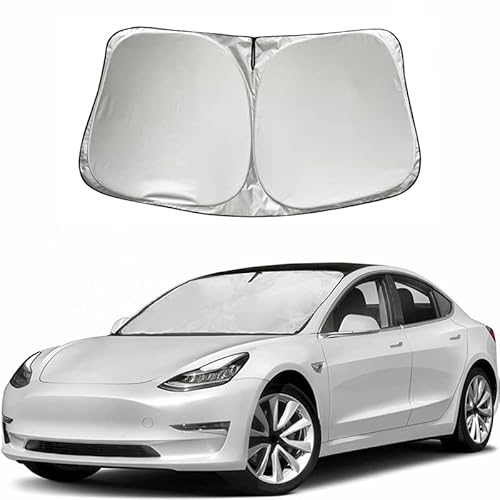 PopUp Auto Windschutzscheibe Sonnenschutz blockiert UV-Strahlen Sonnenblende Schutz Faltbarer Sonnenschutz Auto Frontscheibe Zubehör für Tesla Model 3 X Y 2012-2024 141 * 95CM (Silber) von Duleutgnu