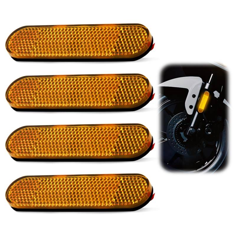 4 Stück Motorrad Fahrrad E4 Reflektor Gelb Gabel Rückstrahler Rechteckiger 100 x 24 x 8mm Katzenauge Kennzeichen für Multifunktional Scooter Hinten von Duluok