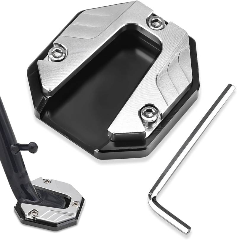 Motorrad Ständer Verlängerungsplatte Universeller Seitenständer Unterstützungsplatte aus CNC Aluminium,Universelle Passform für Verschiedene Modelle, Rostbeständig und Langlebig(Silber) von Dumhuts