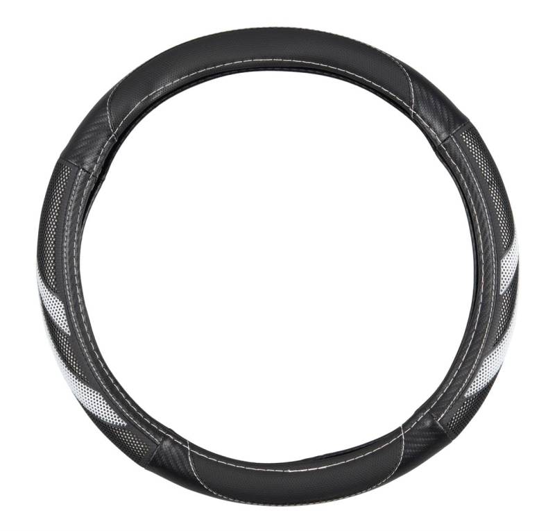 Dunlop Auto Lenkradbezug 38 cm - Geeignet für Lenkräder 37-39 cm - Komfortabler Griff - Anti-Rutsch - Auto Deko - Kunstleder - Schwarz/Weiß von Dunlop