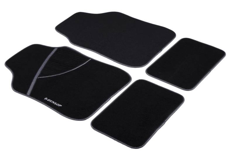 Dunlop Fußmatten Auto - 4 Stück - 2 Automatten 66 x 44 cm - 2 Auto Fußmatten 28 x 42 cm - Anti-Rutsch - Schwarz/Weiß von Dunlop