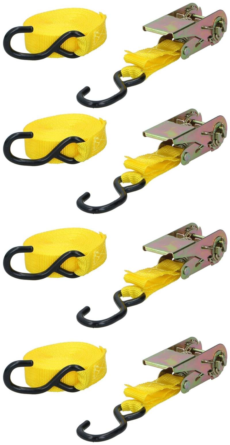 Dunlop Spanngurte mit Ratsche 4 Stück - Zurrgurte - Max. 350KG - 5 Meter Länge - Nylon - Schwarz/Gelb von Dunlop