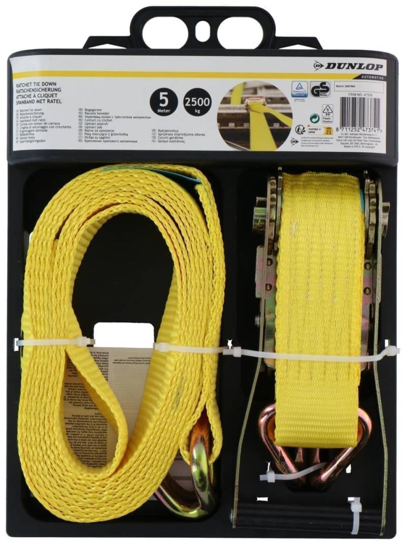 Dunlop Zurrgurt mit Ratsche – 5 M – bis 2500 KG – Gelb von Dunlop