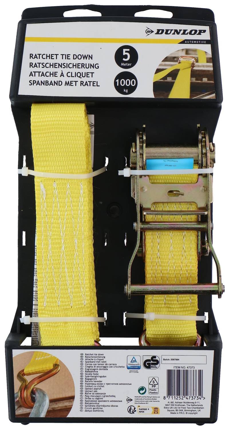 Dunlop Zurrgurt mit Ratsche - Haken - 5 M - bis zu 1000 KG - Gelb von Dunlop