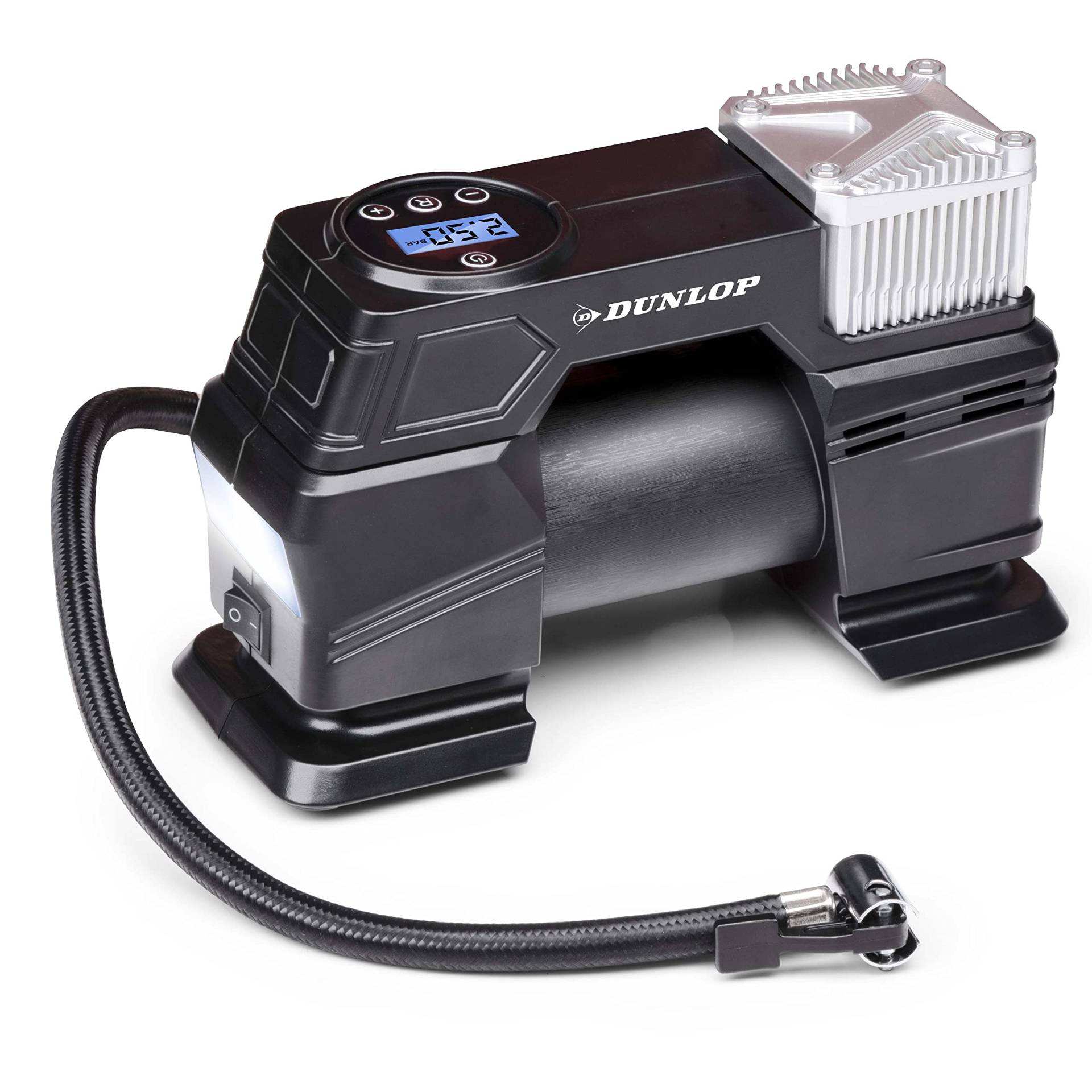 Dunlop Digitaler Luftkompressor - Luftpumpe 150PSI/10Bar - Inkl. 3 Aufsätze - Digitale LED Anzeige - Schwarz von DUNLOP