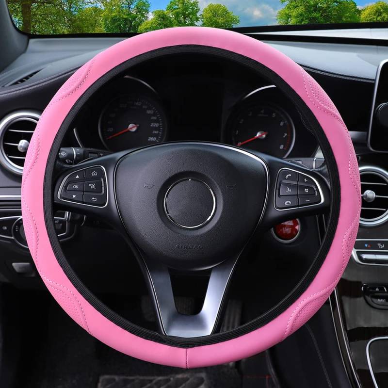 Lenkradbezug Aus PU Leder - 37-38cm Universal Rutschfest Lenkradabdeckung für Auto Innenraum - Lenkradschoner für Sommer Winter, Rosa von Duories
