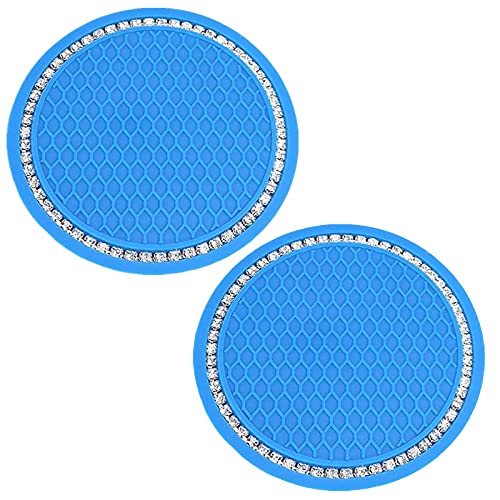 Bling Auto Untersetzer Getränkehalter,Universal Kristall Strass Autozubehör Silikon Getränkehalter Pad,rutschfeste Glitzer Fahrzeugbecherhalter Dosenhalter,Auto Zubehör für Frauen Damen,Blau,2 Stück von Duories