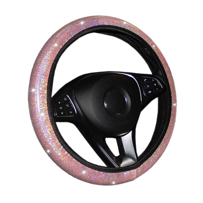 Lenkradbezug Glitzer, Bling Bling Lenkradabdeckung Universal Rutschfest Shiny Buntes Lenkradhülle für Frauen Damen Mädchen, Auto-Dekorzubehör, Rosa von Duories