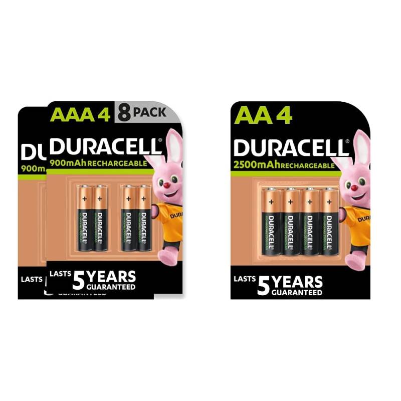 Duracell Rechargeable AAA 900 mAh Micro Akku Batterien HR03, 8er Pack [Amazon exklusiv] & Rechargeable AA 2500 mAh Mignon Akku Batterien HR6, 4er Pack von Duracell