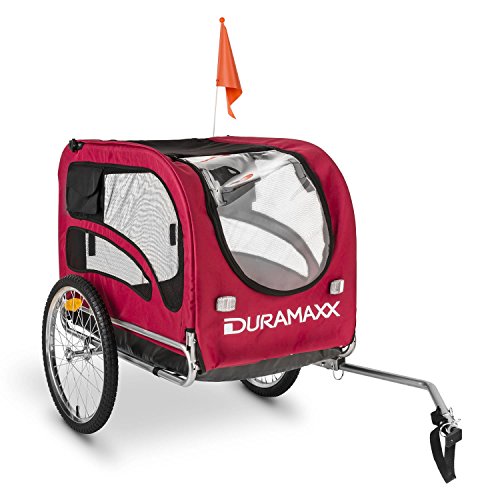 DURAMAXX • King Rex • Fahrradanhänger • Hundeanhänger • Lastenanhänger • kleine bis mittelgroße Hunde • Hochdeichsel • Laderaum: 250 Liter Volumen • Belastung: max. 40 kg • Kugel-Kupplung für Fahrräder mit 26'' - 28'' • zusammenklappbar • rot von Duramaxx