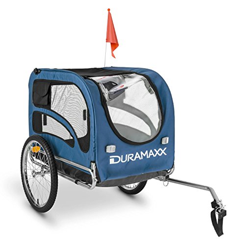 DURAMAXX • King Rex • Fahrradanhänger • Hundeanhänger • Lastenanhänger • kleine bis mittelgroße Hunde • Hochdeichsel • Laderaum: 250 Liter Volumen • Belastung: max. 40 kg • Kugel-Kupplung für Fahrräder mit 26'' - 28'' • zusammenklappbar • blau von Duramaxx