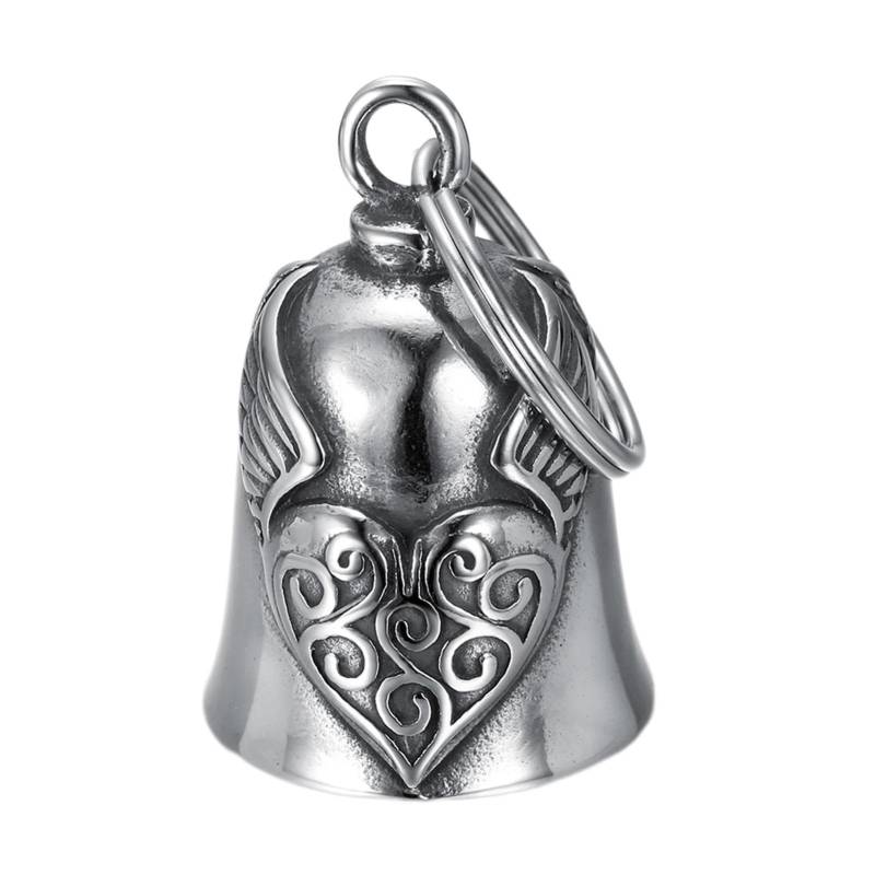 Biker Guardians Bell Motorrad Glöckchen, Fahrradglocke, Schutzglocke Herz mit Flügeln Reitglocke, Motorradglocke Schlüsselanhänger mit Ring Zum Aufhängen, für Segne Den Frieden von Duroecsain