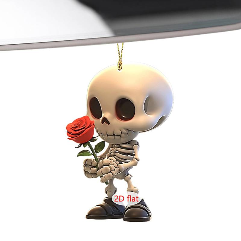 Duroecsain Auto Dekoration Für Rückspiegel | 2D Acryl Totenkopf-Paar Innenspiegel-Accessoires - Skelett-Anhänger Unisex Auto LKW Wohnung Party Halloween-Dekoration von Duroecsain