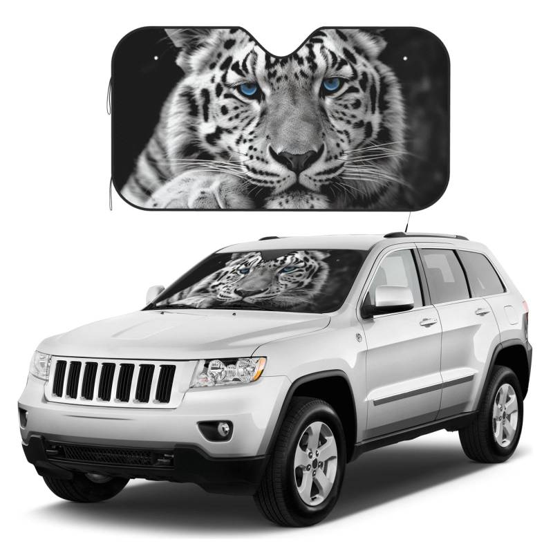 Auto Windschutzscheibe Sonnenschutz Schwarz und Weiß Tiger Auto Frontscheibe Abdeckungen Faltbarer Reflektor Frontscheibe Sonnenschutz Sonnenblende Schutz Universal Fit Autos SUV LKW Halten Sie Ihr von Dwvtfsm