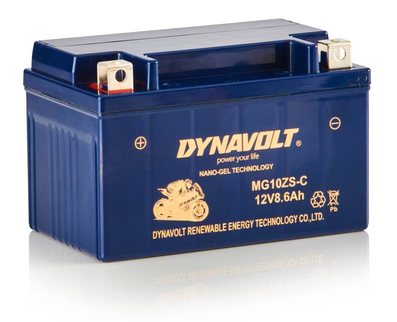 Dynavolt NANO-GEL MG10ZS-C Motorradbatterie 12V 8,6Ah 255A, Ersetzt YTZ10S, Maße: 150x86x94mm, wartungsfreie und auslaufsichere Gel Motorradbatterie von Dynavolt