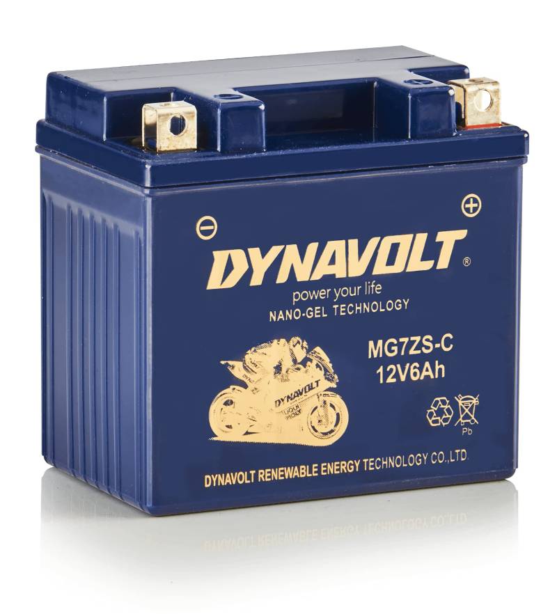 DYNAVOLT - NANO-GEL MG7ZS-C Motorradbatterie 12V 6Ah 180A. Ersetzt YTZ7S. Maße: 113x69x105mm. Wartungsfreie Motorradbatterien mit Nano-Gel-Technologie. Ideal für Rennmotorräder von Dynavolt
