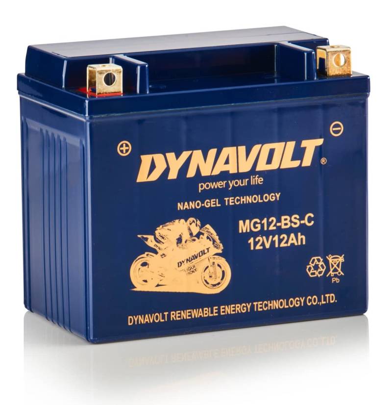 DYNAVOLT - NANO-GEL MG12-BS-C Motorradbatterie 12V 12Ah 305A. Ersetzt YTX12-BS. Maße: 150x86x130mm. Wartungsfreie Motorradbatterien mit Nano-Gel-Technologie. Ideal für Rennmotorräder von Dynavolt
