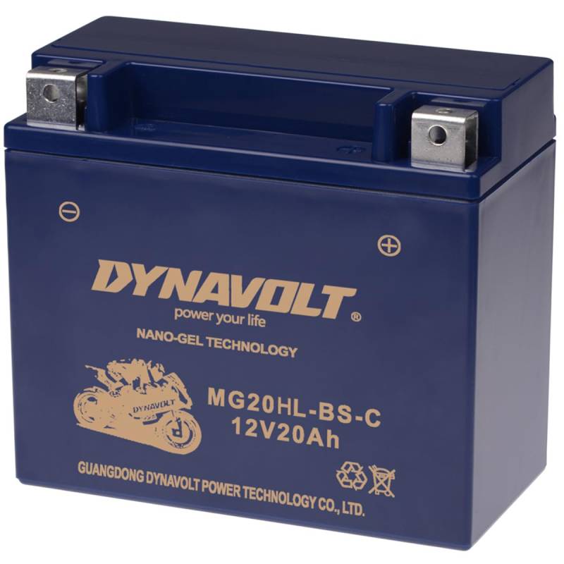 DYNAVOLT - NANO-GEL MG20HL-BS Motorradbatterie 12V 20Ah 410A. Ersetzt YTX20HL-BS. Maße: 175x87x154mm. Wartungsfreie Motorradbatterien mit Nano-Gel-Technologie. Ideal für Rennmotorräde von Dynavolt
