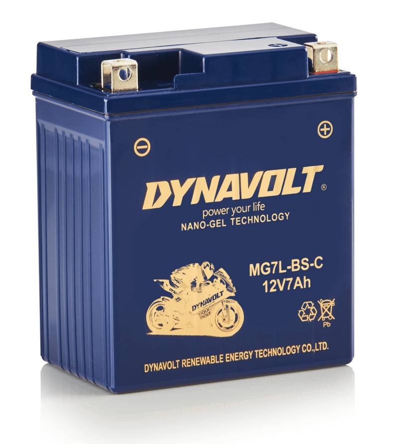 DYNAVOLT - NANO-GEL MG7L-BS-C Motorradbatterie 12V 7Ah 200A. Ersetzt YTX7L-BS. Maße: 113x69x130mm. Wartungsfreie Motorradbatterien mit Nano-Gel-Technologie. Ideal für Rennmotorräder von Dynavolt