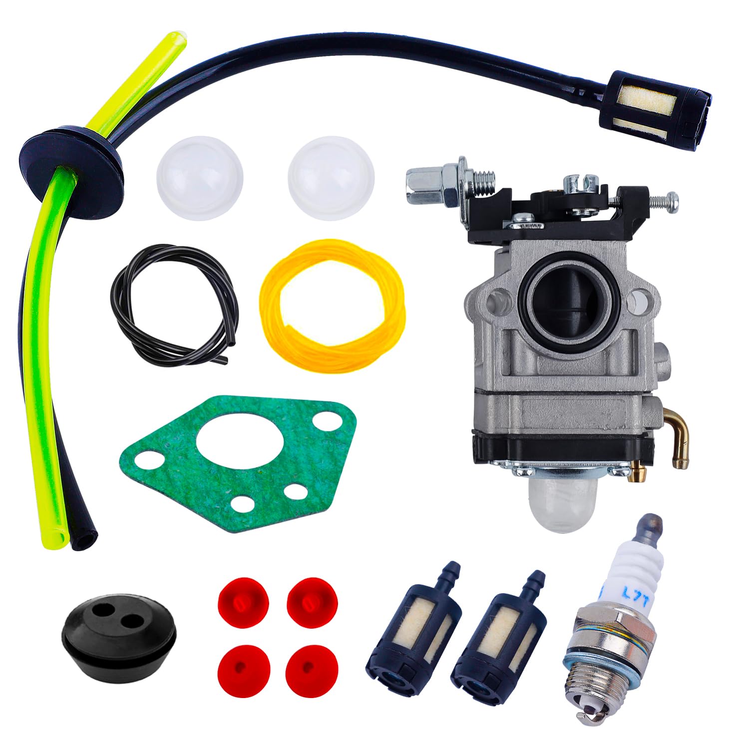 E-RFSEY Vergaser für Motorsense, 52 cc, 49 cc, 43 cc, Vergaser-Set mit Dichtung, Schläuchen, Zündkerze und Kraftstofffilter (15er-Set) von E-RFSEY