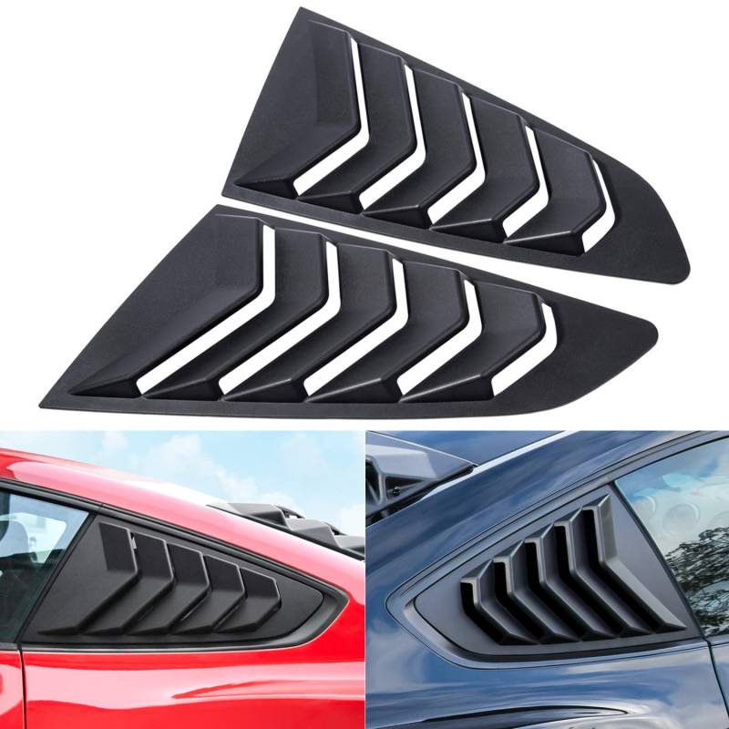 E-cowlboy Seitenfensterlamellen für Ford Mustang 2015 2016 2017 2018 2019 2020 2021 2022 2023 Windschutzscheiben-Sonnenschutzabdeckung Vent GT Lambo Style Custom Fit Allwetter ABS (Mattschwarz) von E-cowlboy