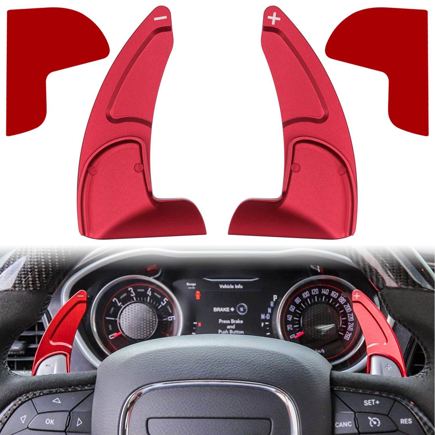 E-cowlboy Lenkrad-Schaltwippe, verlängerte Schalthebel-Verkleidung für Dodge Challenger Charger Durango RT & Scat Pack 2015–2020, Jeep Grand Cherokee 2014–2020, Innendekoration, Zubehör (rot, 2 Stück) von E-cowlboy