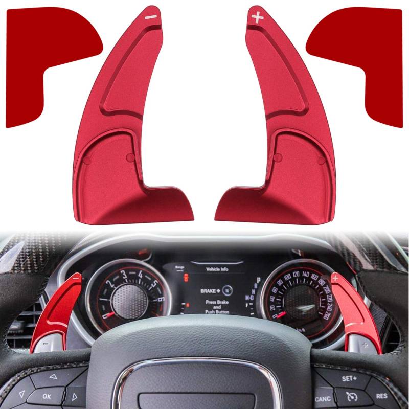 E-cowlboy Lenkrad-Schaltwippe, verlängerte Schalthebel-Verkleidung für Dodge Challenger Charger Durango RT & Scat Pack 2015–2020, Jeep Grand Cherokee 2014–2020, Innendekoration, Zubehör (rot, 2 Stück) von E-cowlboy