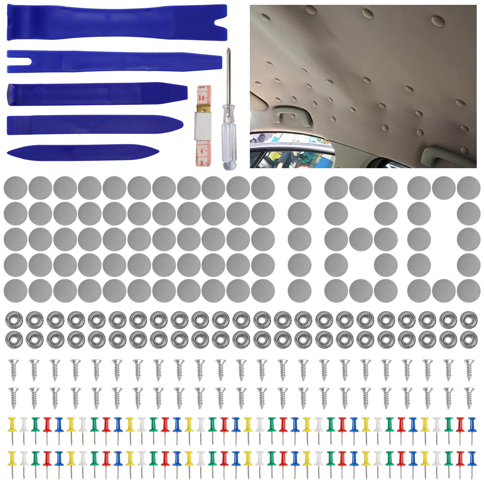 130 Pcs KFZ Reparatur Nieten Set Auto Dachhimmel Reparatur Set Nieten & Auto Himmel Reparieren, Dachhimmel Stoff Dachhimmel Reparatur Set mit Stecknadeln Schraubendr,eher Maßband für Alle Autos 130 Pcs KFZ Reparatur Nieten Set Auto Dachhimmel Reparatur Set Nieten & Auto Himmel Reparieren, Dachhimmel Stoff Dachhimmel Reparatur Set mit Stecknadeln Schraubendr,eher Maßband für Alle Autos von EAEVKPI