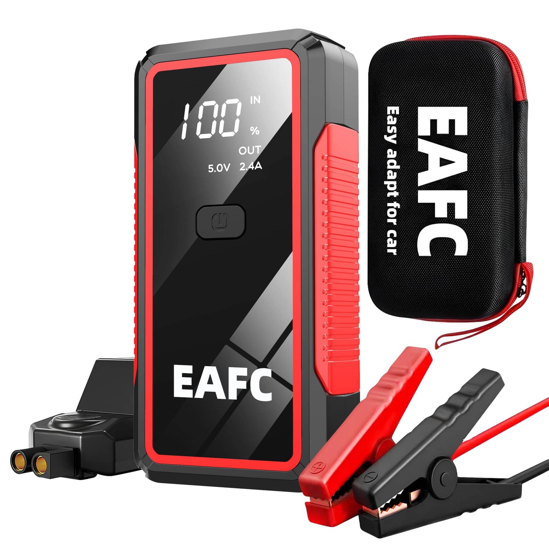 EAFC 2000A Starthilfe Powerbank 12V Auto Batterie Booster (6.0L Benzin/4.0L Diesel) inkl LED-Lampe, LCD-Display & Smart Jumper System Kompatibel mit SUV/Motorrad/Rasenmäher/LKW von EAFC
